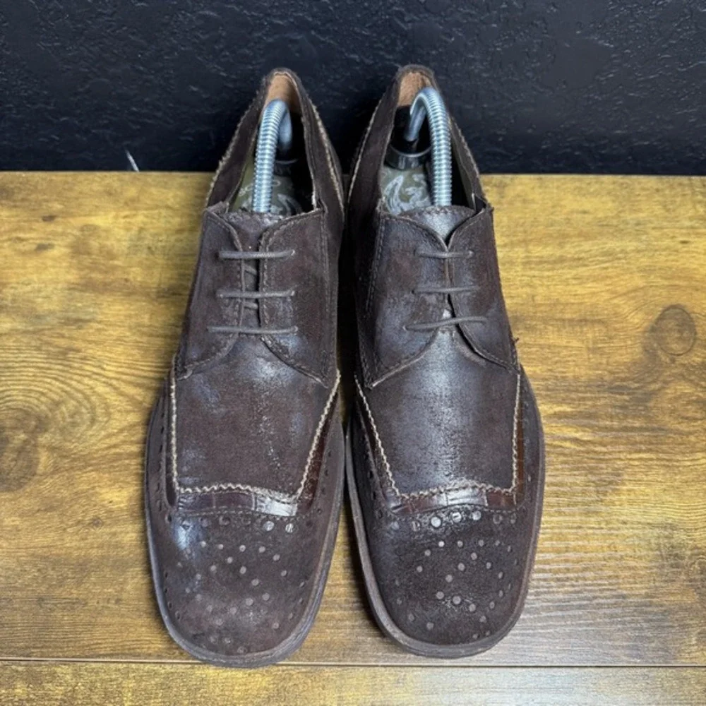 Soho Lab Vero Cuoio Brown Suede Leather‎ Wingtip Brogue Oxford Mens 8.5